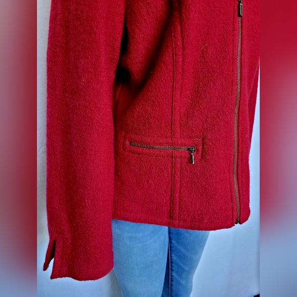 TRIA Women's 100%Wool Jacket Zip Front Boiled Wool Maroon XL - Picture 15 of 16